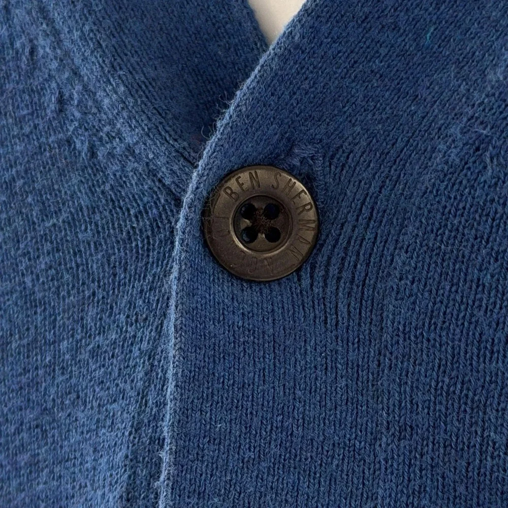 Ben Sherman Sweater Mens 2XL Blue Cotton V Neck Button Cardigan Knit Lightweight